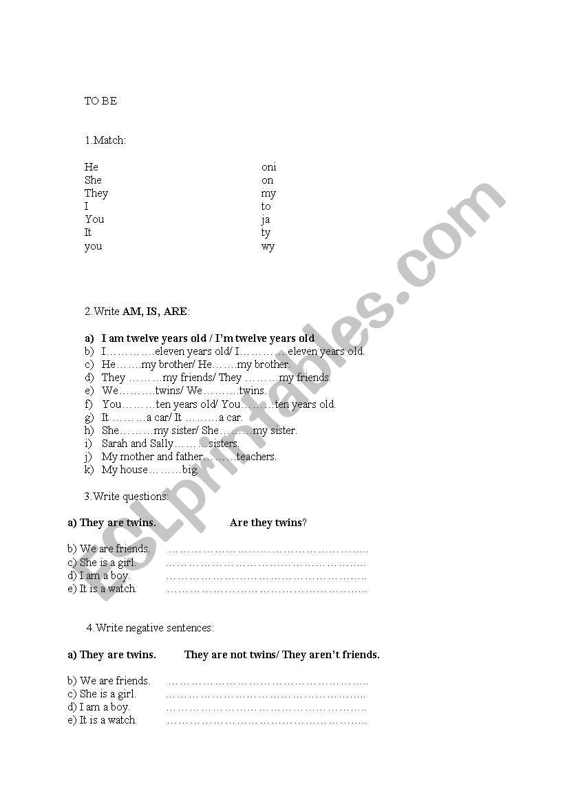 to be worksheet