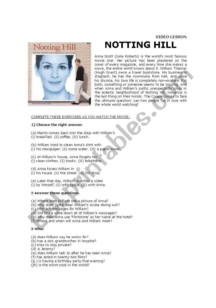 Notting Hill - the movie worksheet