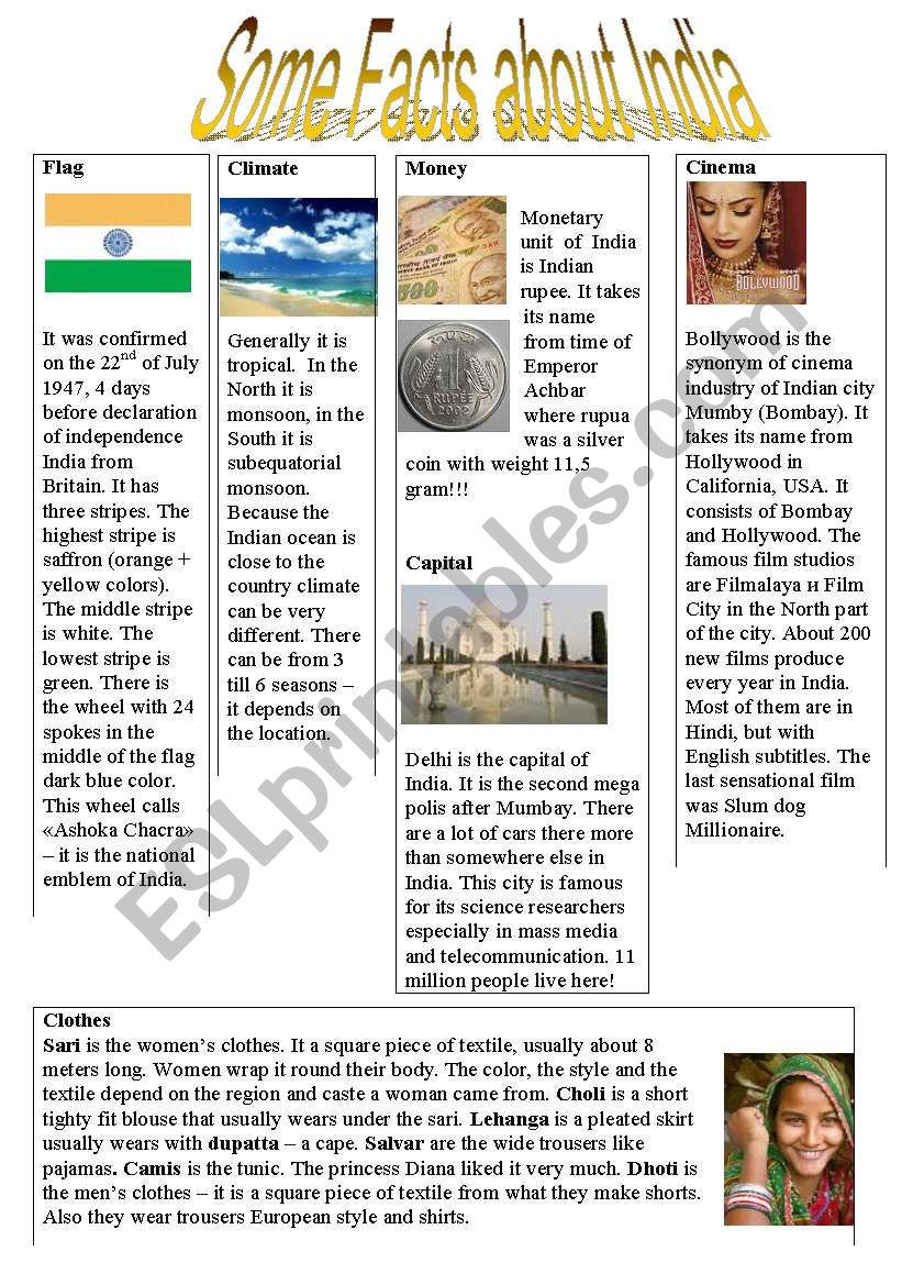 Some facts about India worksheet