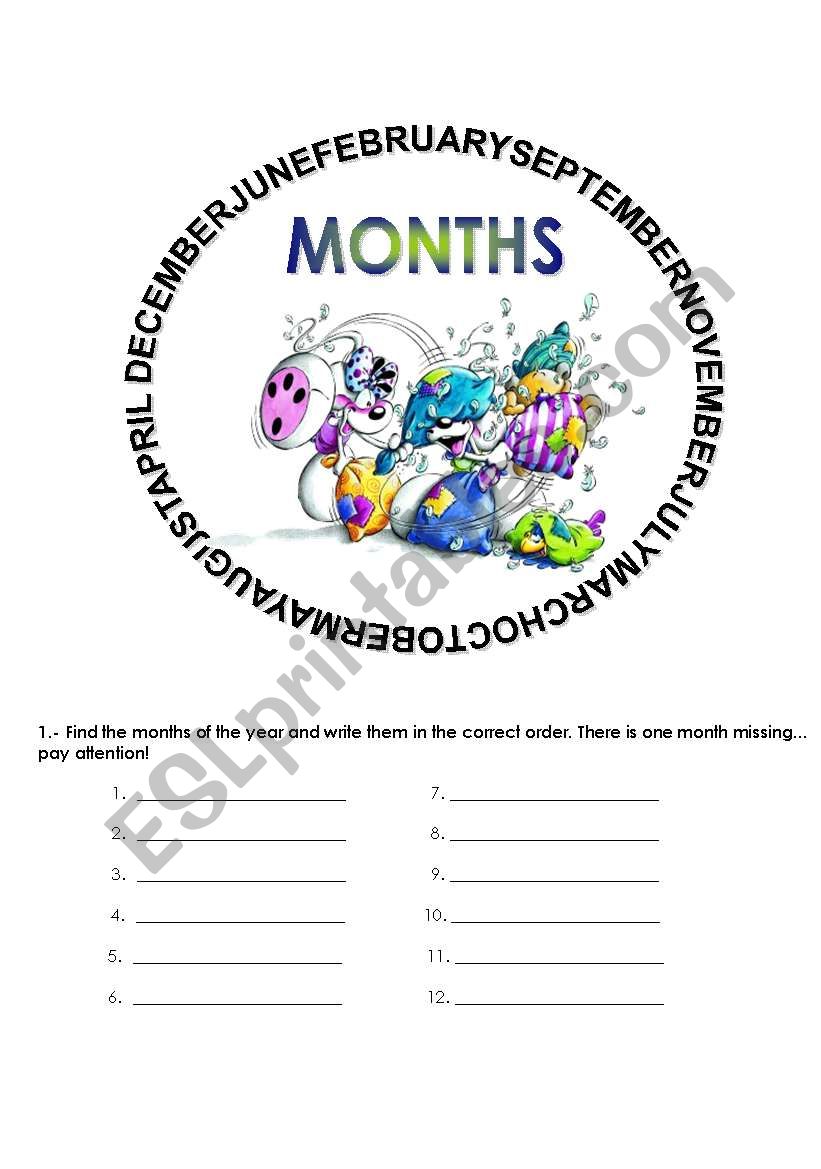 months worksheet