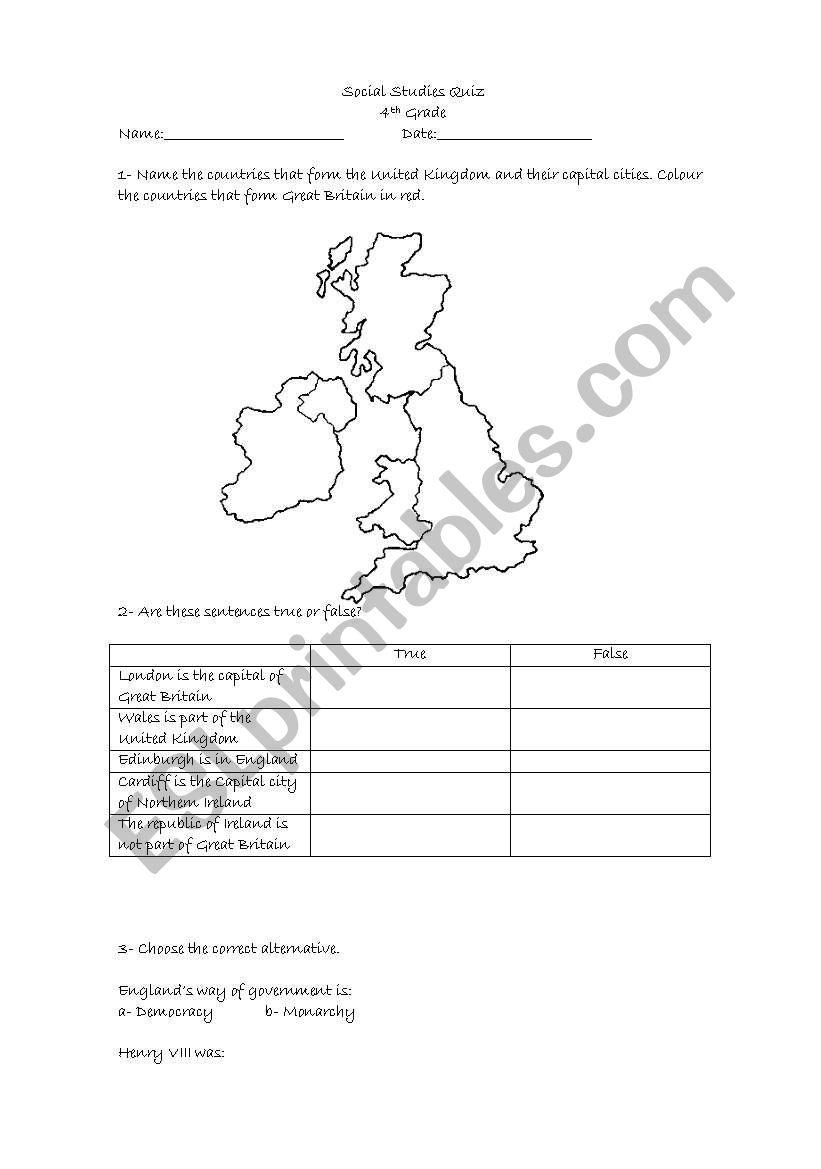 The united kingdom quiz worksheet