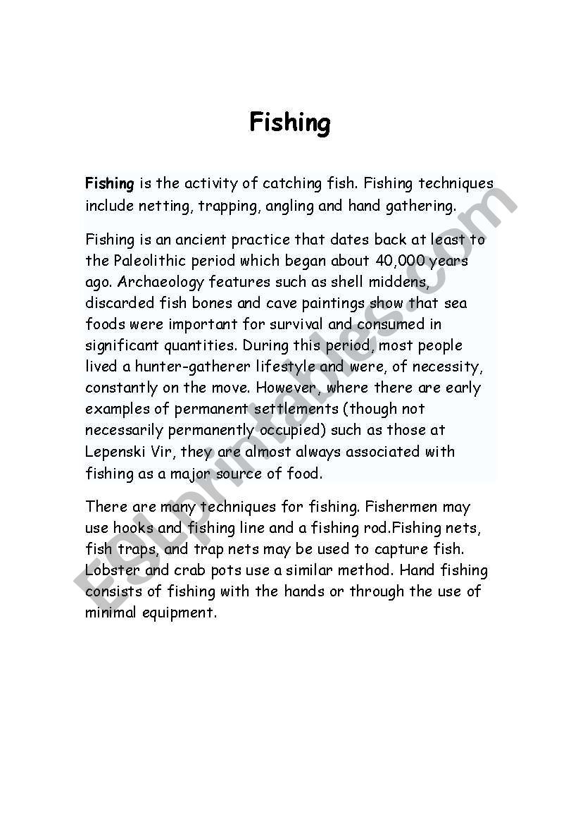 fishing worksheet