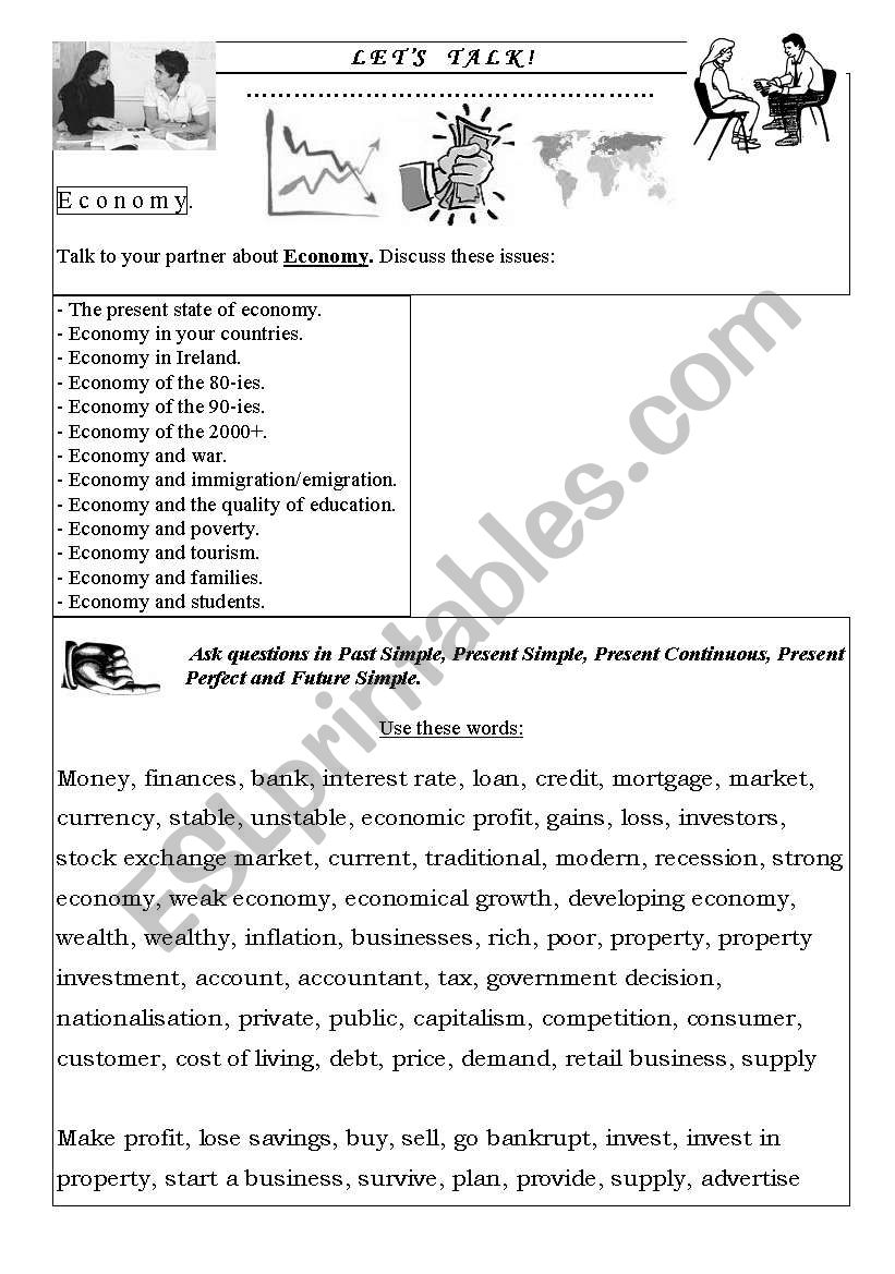 Lets Talk 1: Economy worksheet