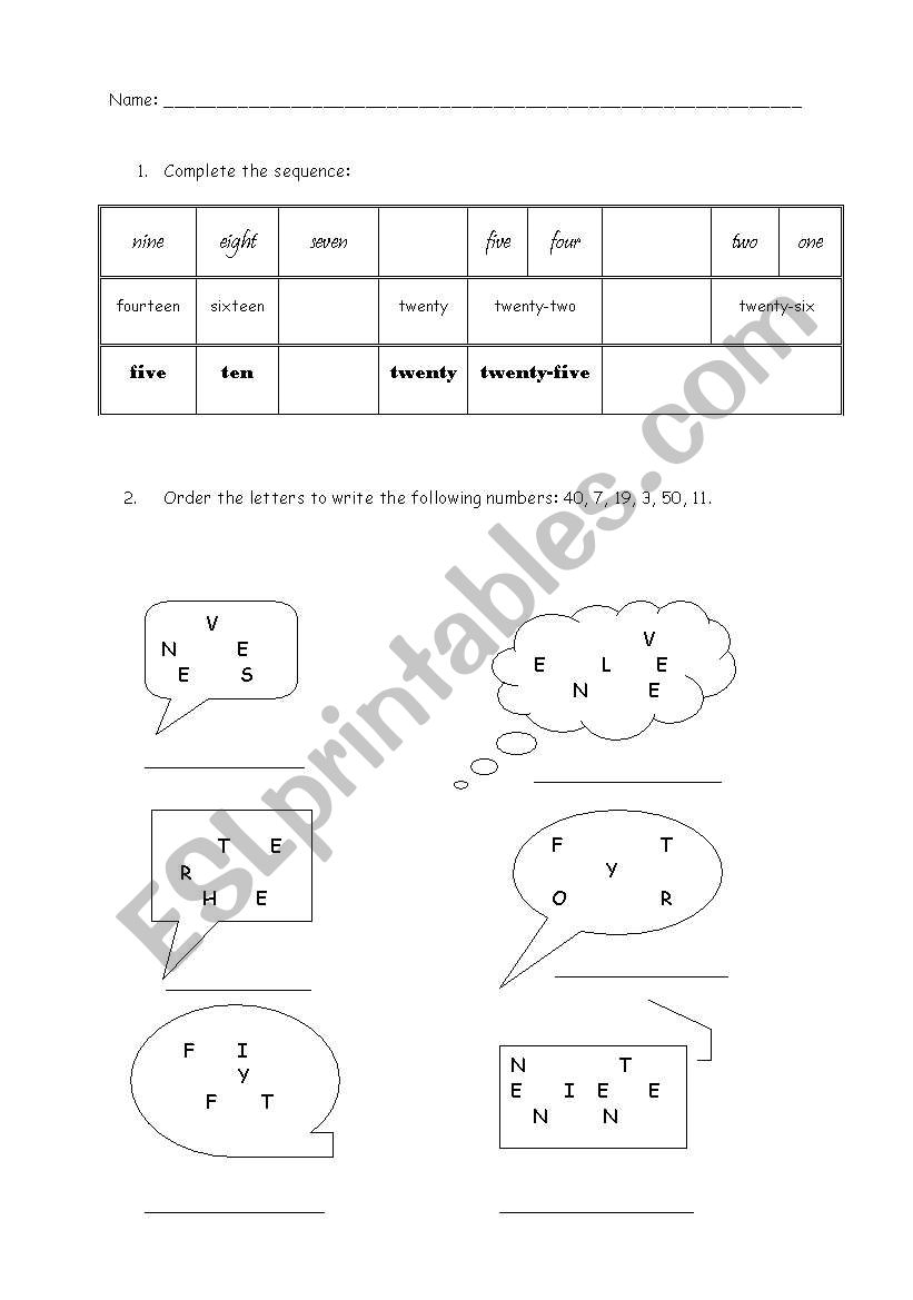 Working with numbers worksheet