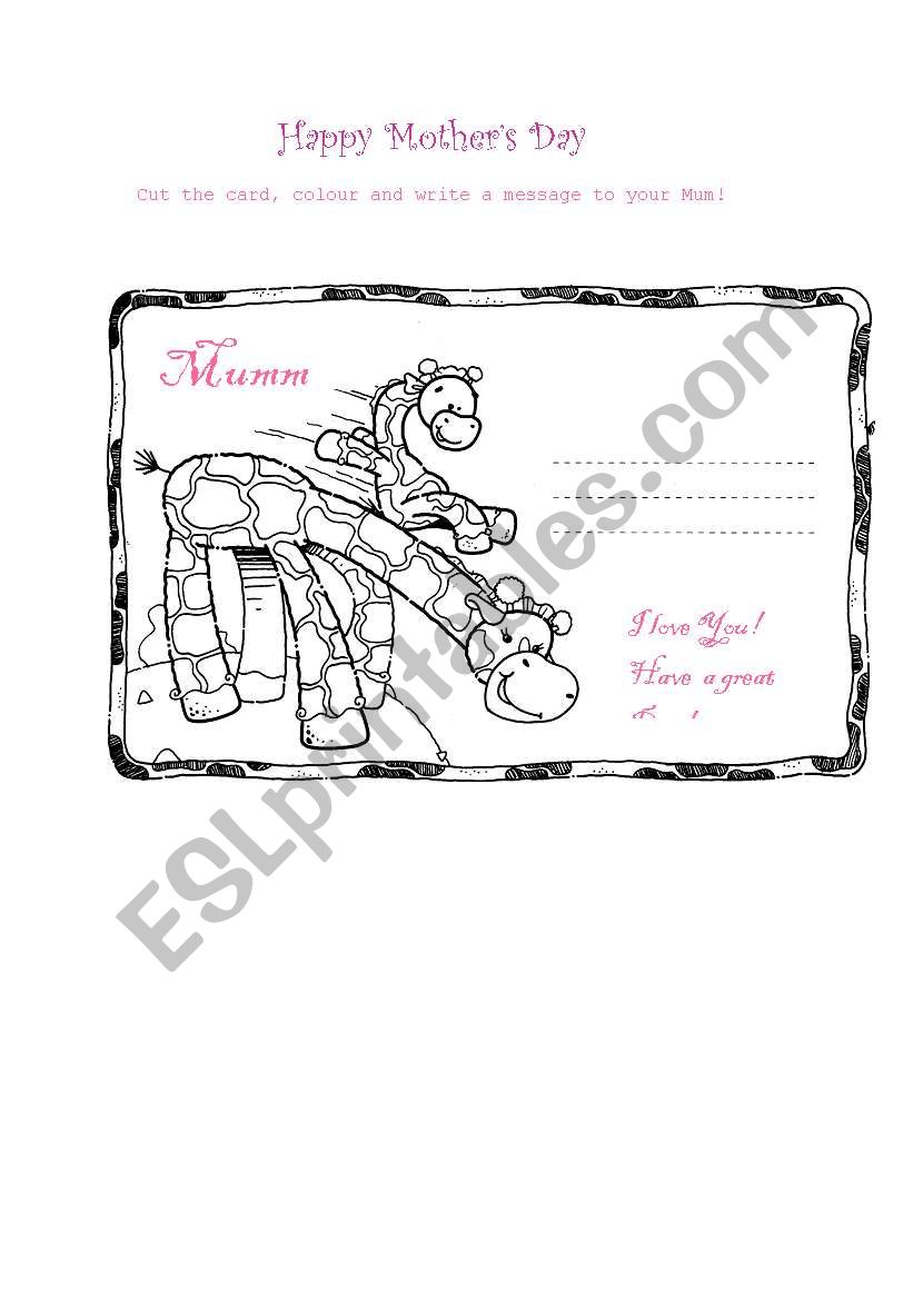 mothers day card worksheet