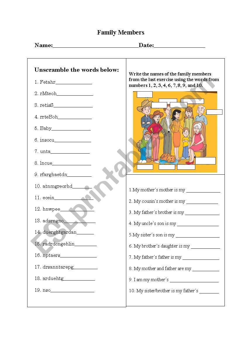 Family Members worksheet