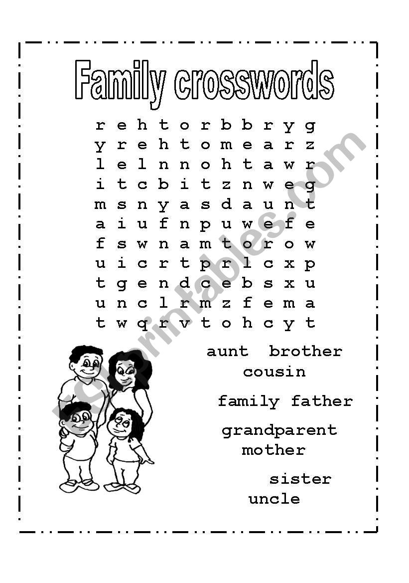 Family cross words worksheet