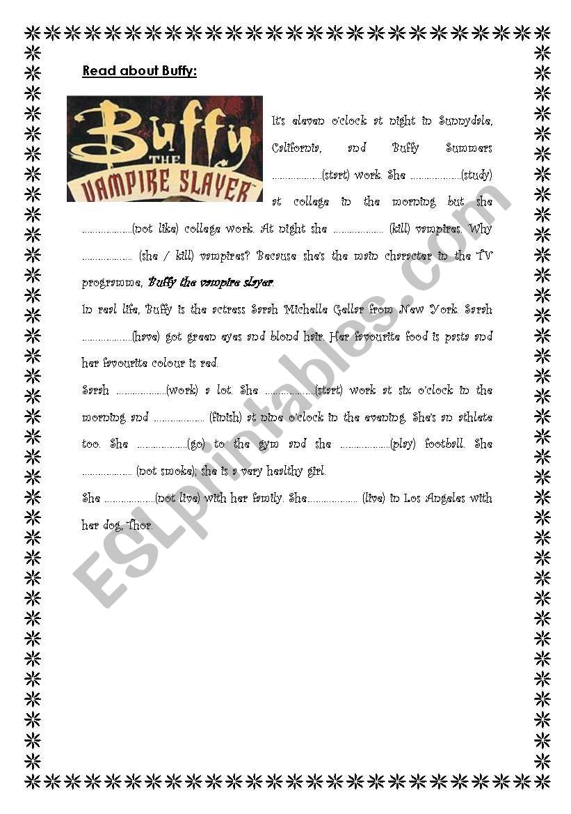 Buffy the vampire slayer worksheet