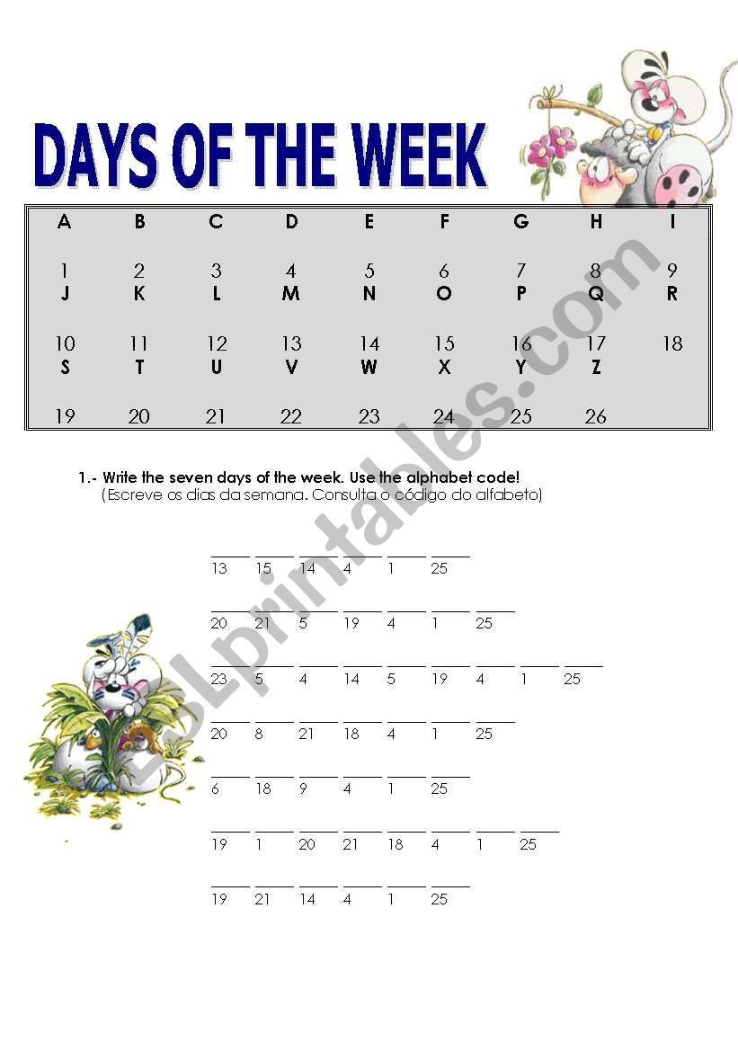 days of the week worksheet