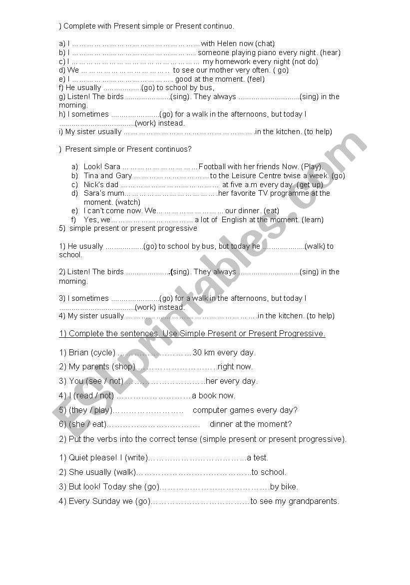 present simple - continuous worksheet