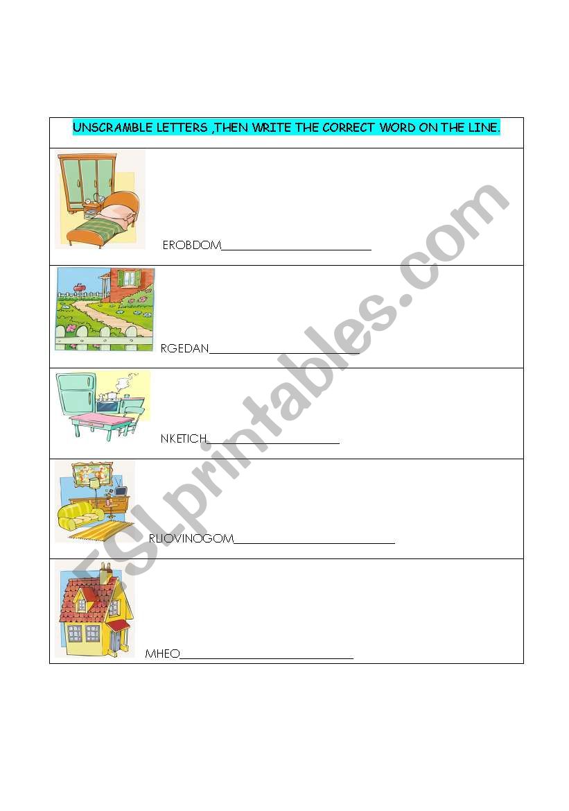 unscramble letters and write the correct words on the lines.