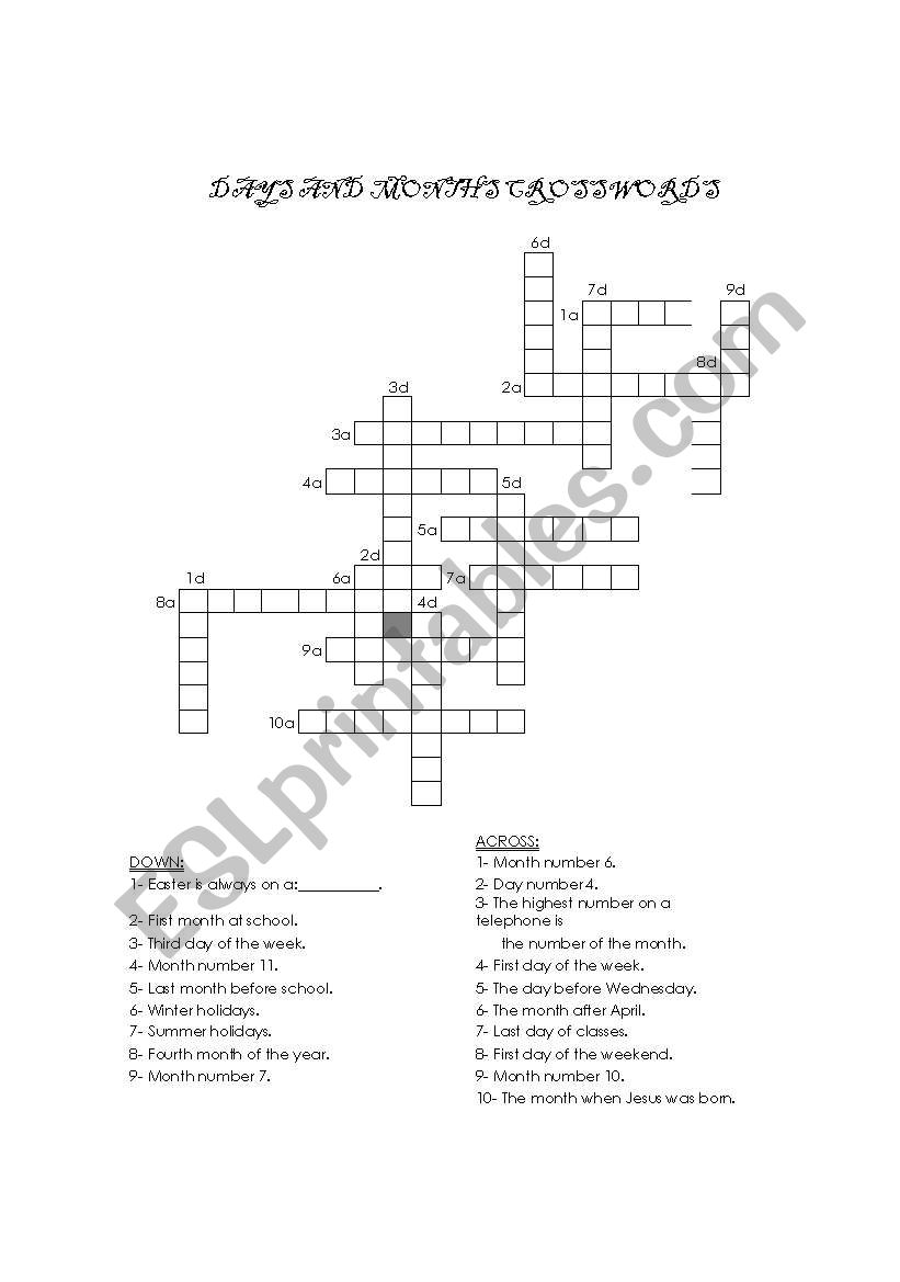 Days and Months Crosswords worksheet