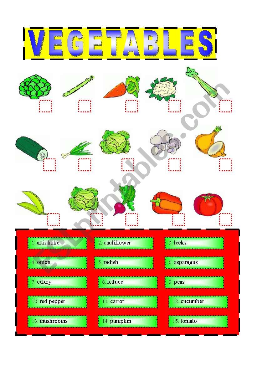 VEGETABLES worksheet