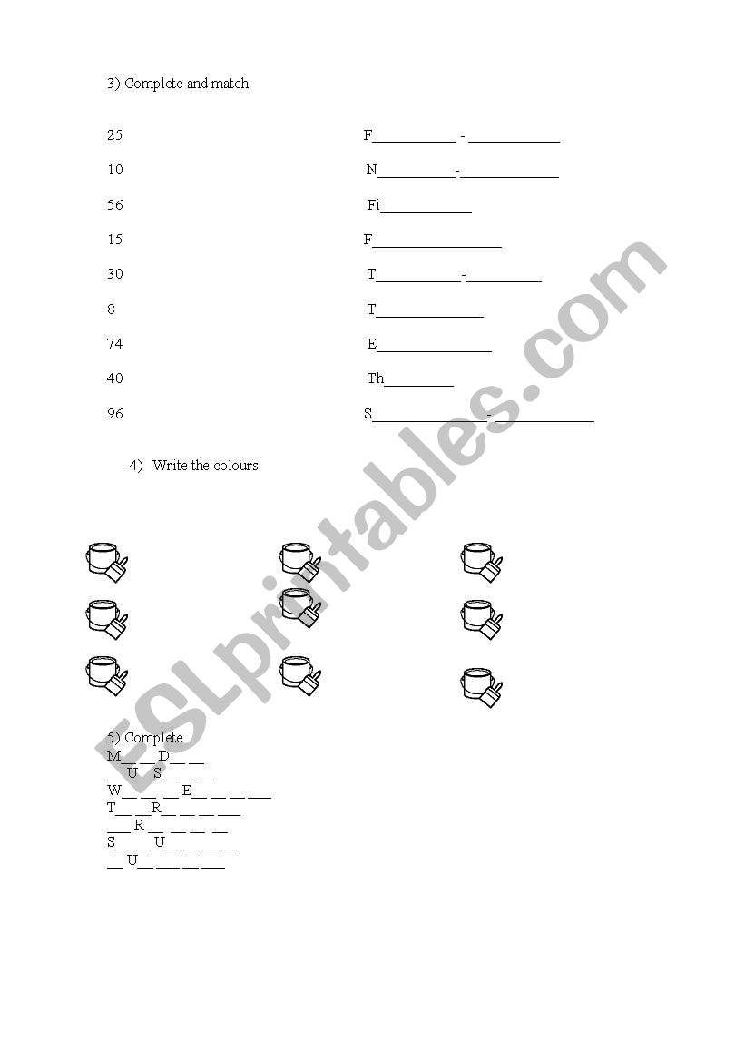 numbers worksheet