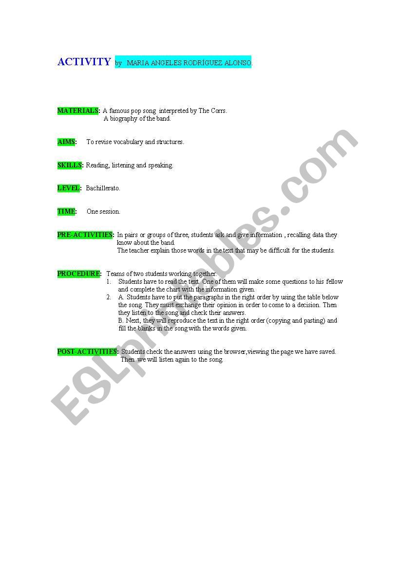 Song- Only when I sleep worksheet