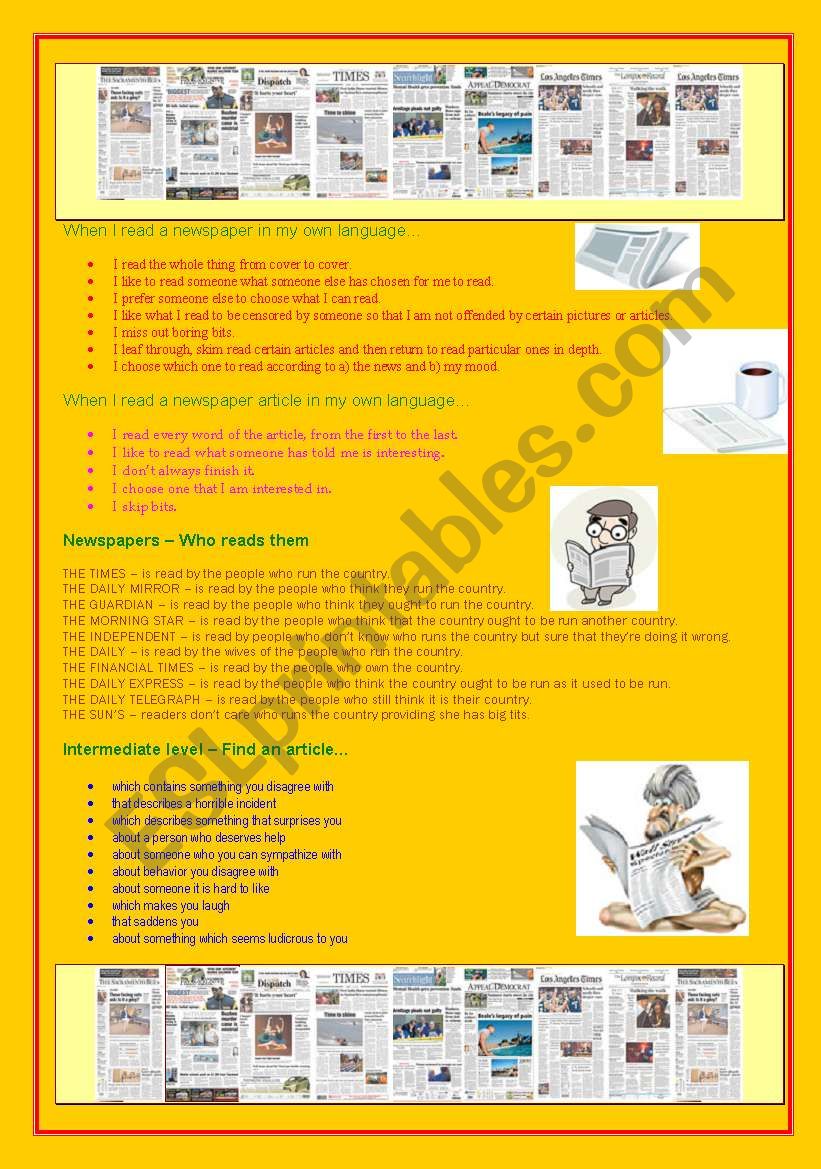 READING NEWSPAPERS worksheet