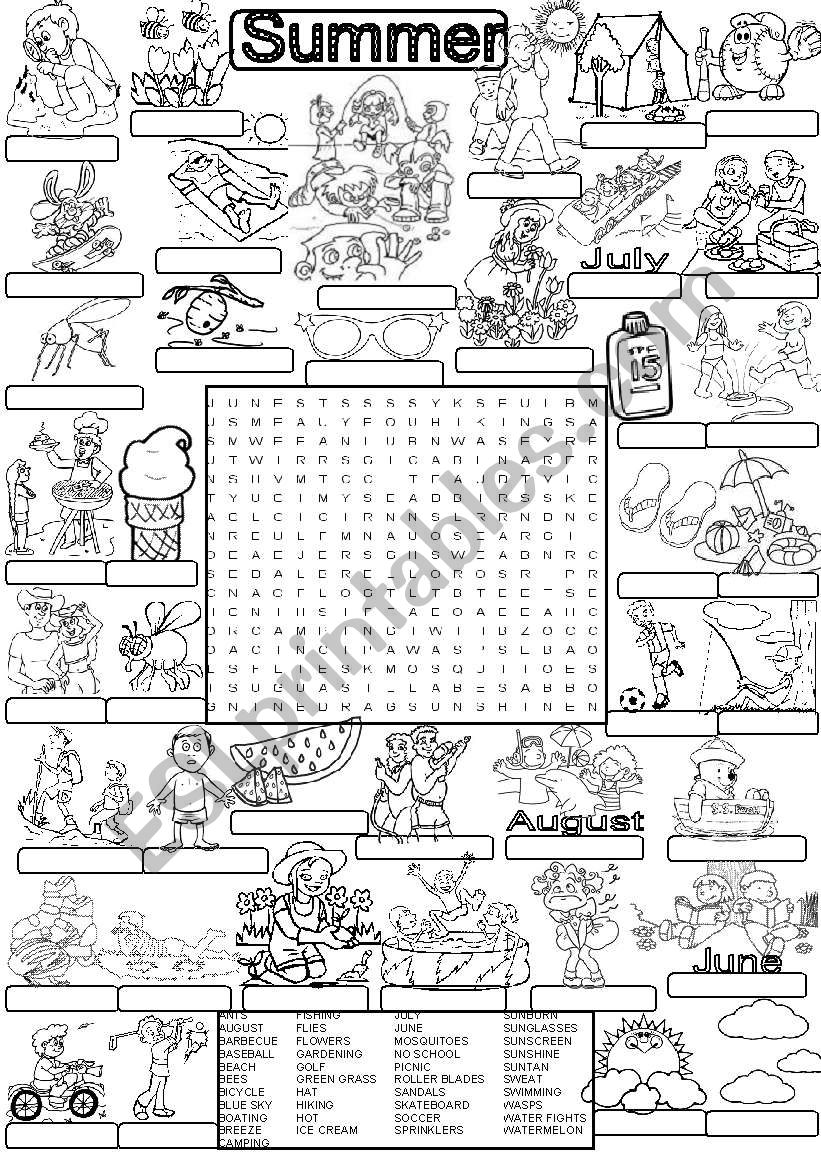 Wordsearch SUMMER worksheet