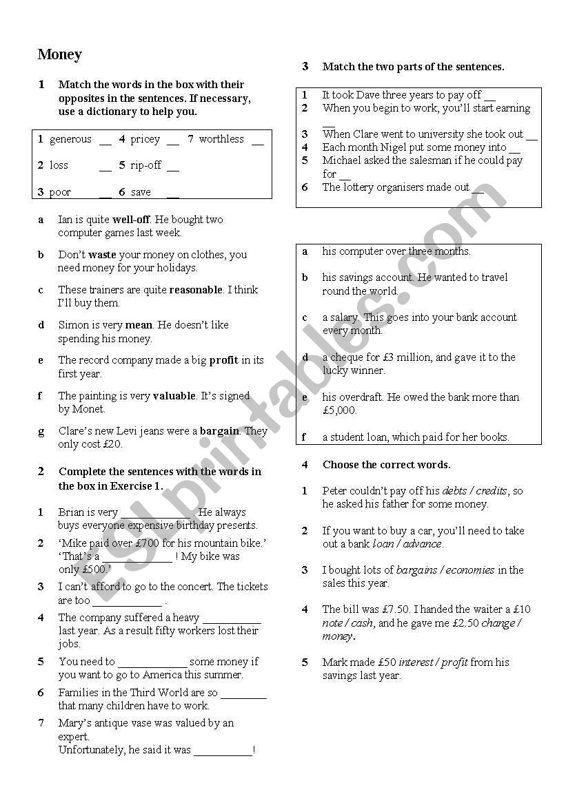 MONEY worksheet