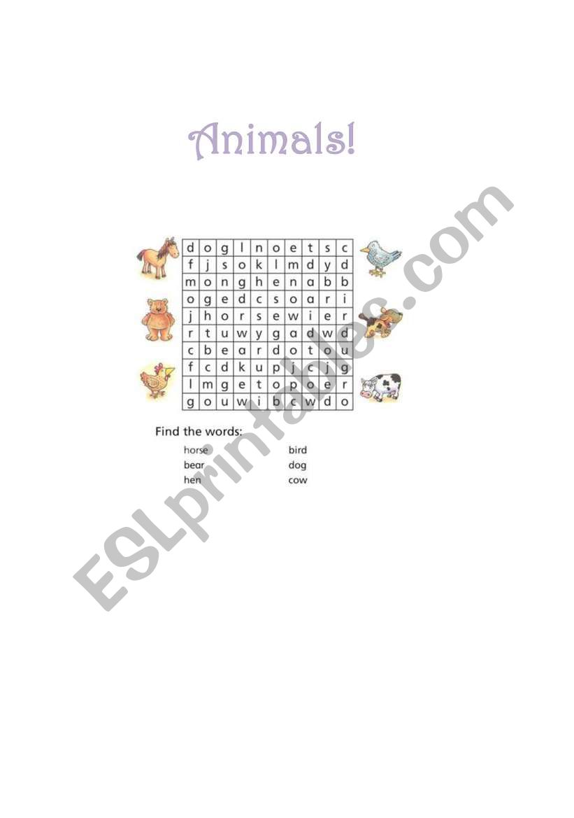 Animals Wordsearch! worksheet