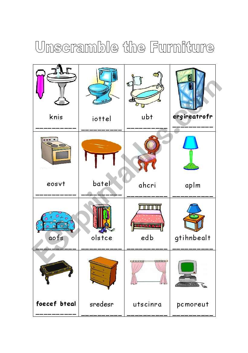 Furniture Unscramble Activity worksheet