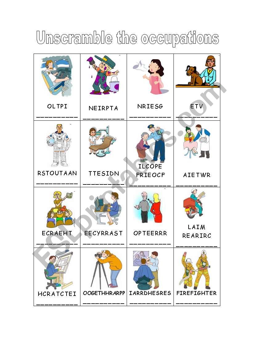 Occupations Unscramble worksheet