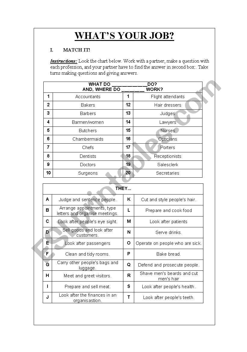 JOBS (BASIC DEFINITIONS) worksheet