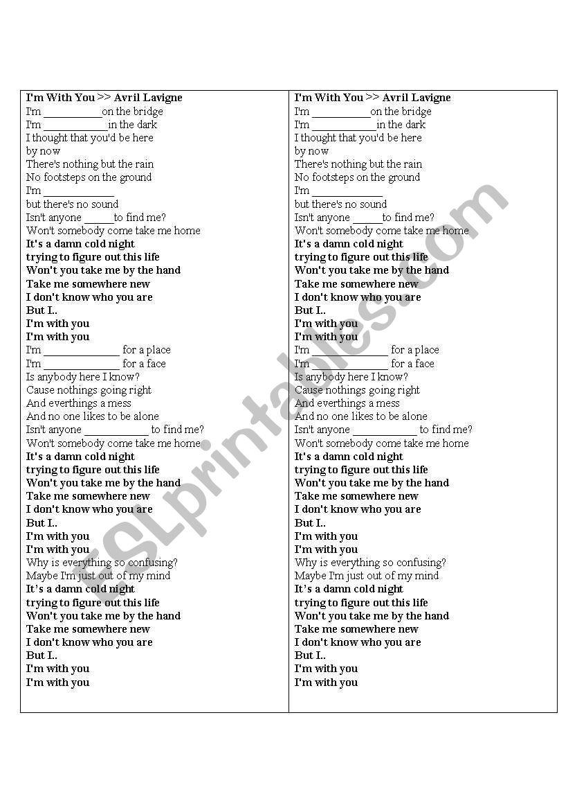 I am with you - listen (ING) worksheet