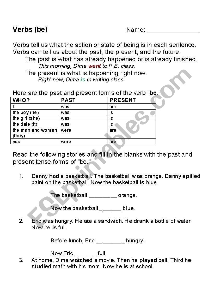 To Be Verb Past and Present 2 worksheet