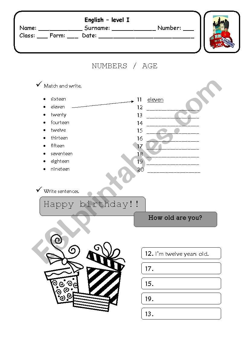 The numbers worksheet