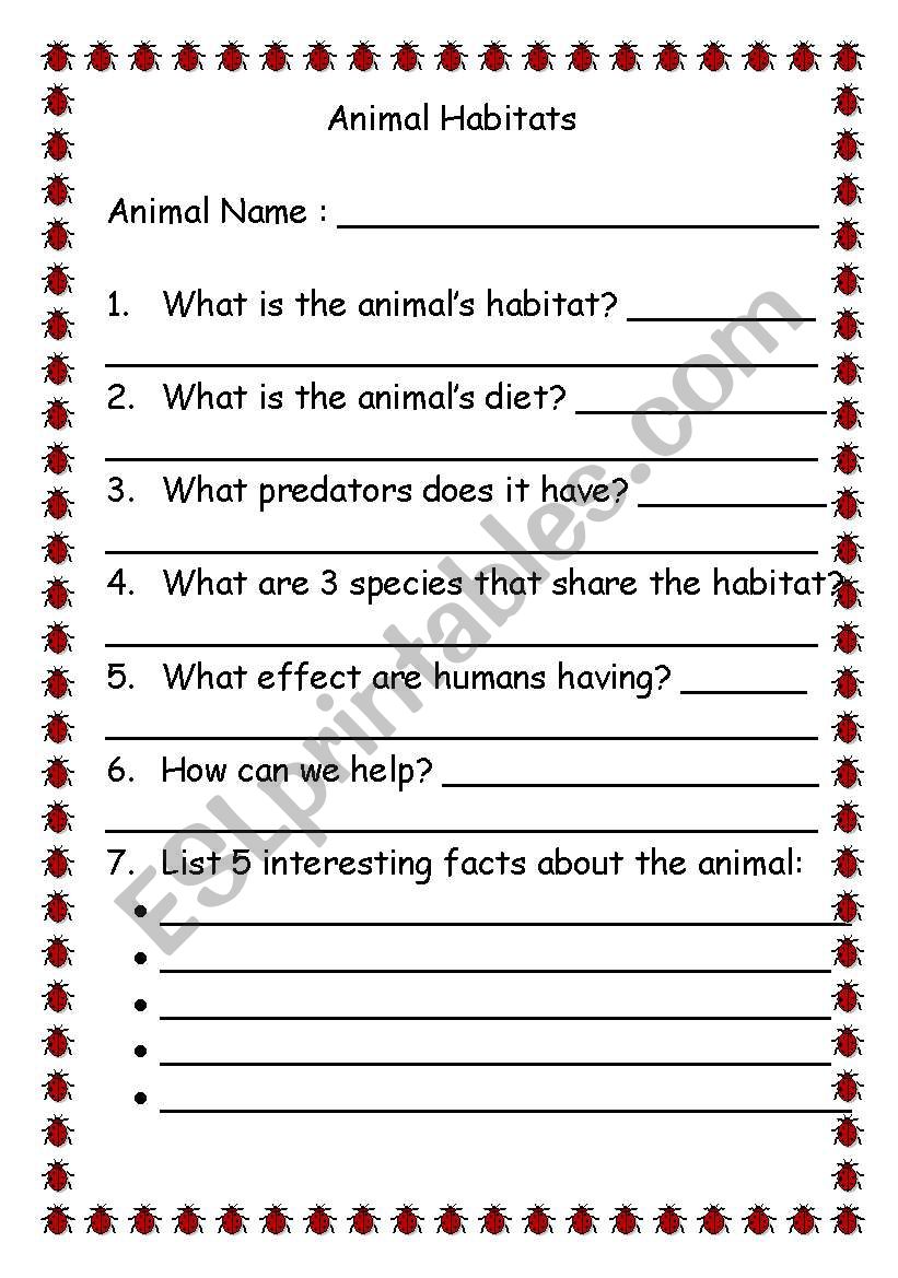 Animal Habitats worksheet