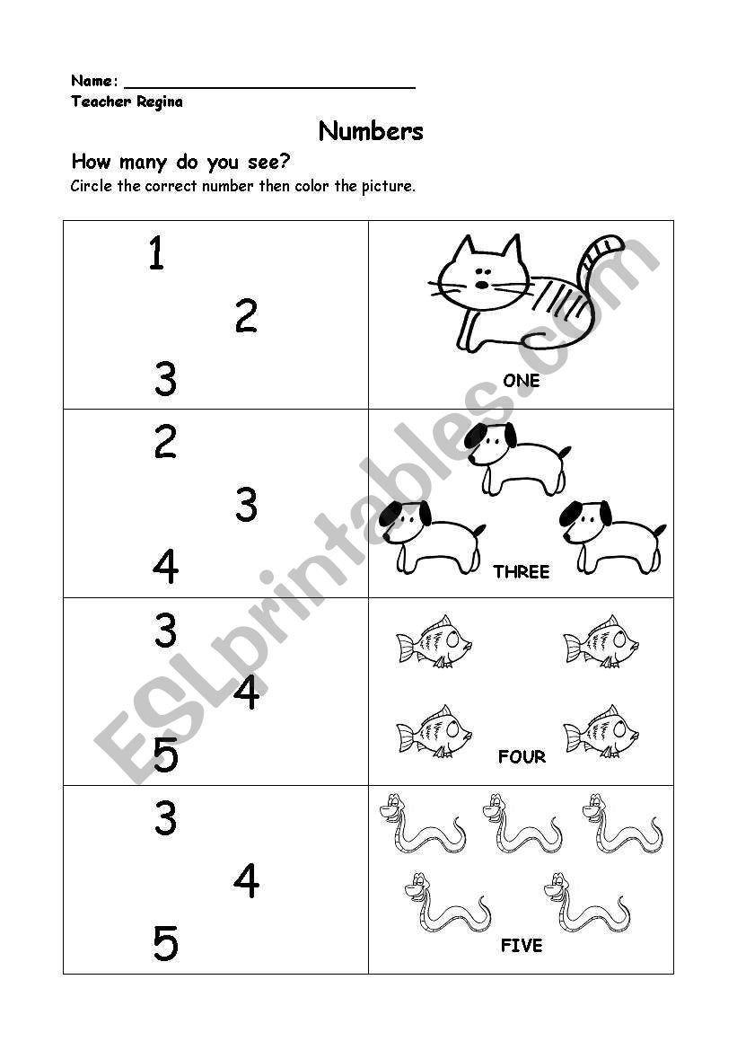 Esl Young Learners Numbers Worksheets