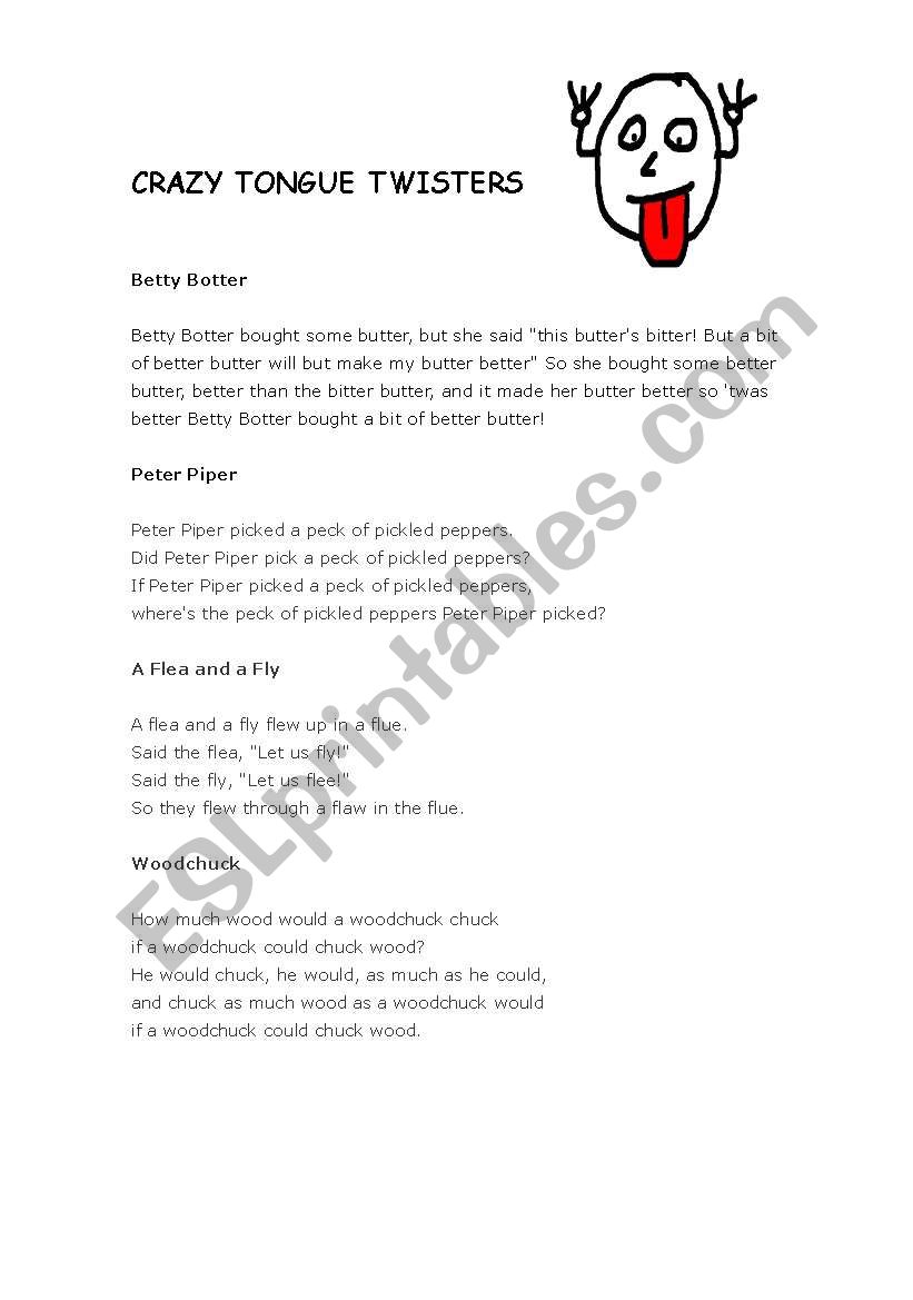 crazy tongue twisters worksheet