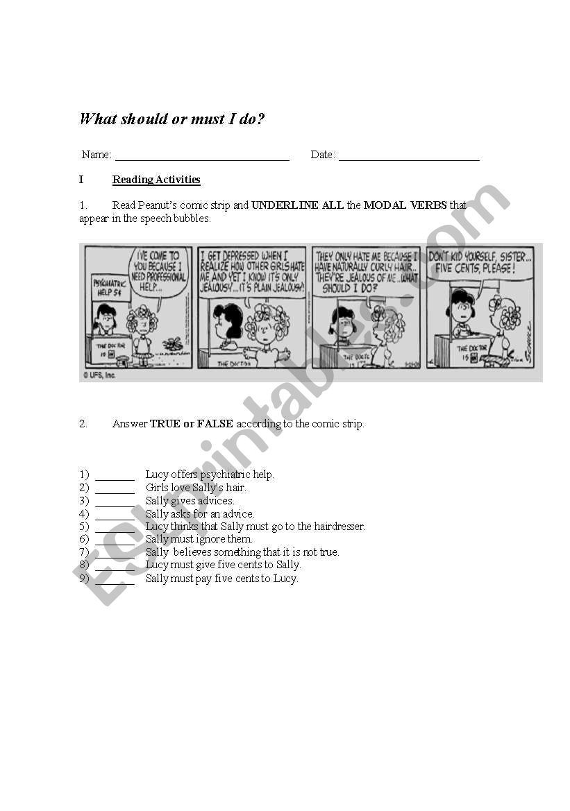 What should or must do? worksheet