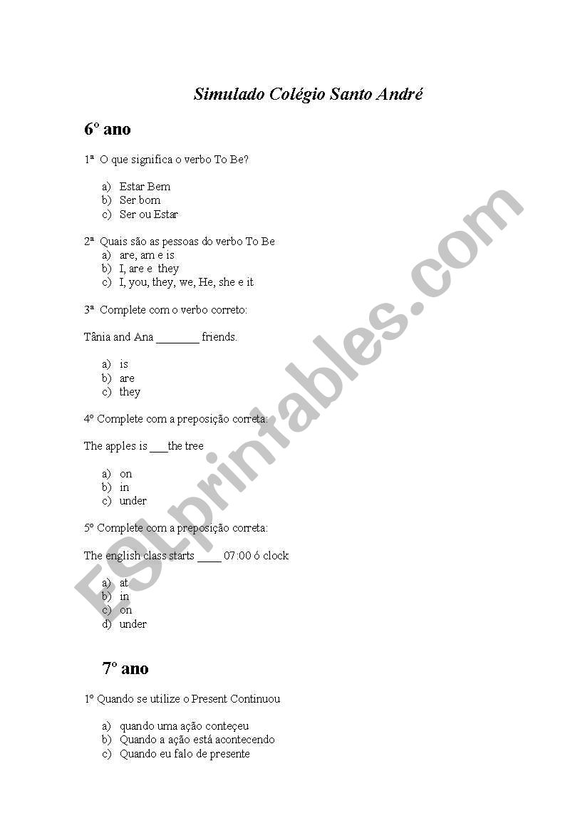 Simulado worksheet