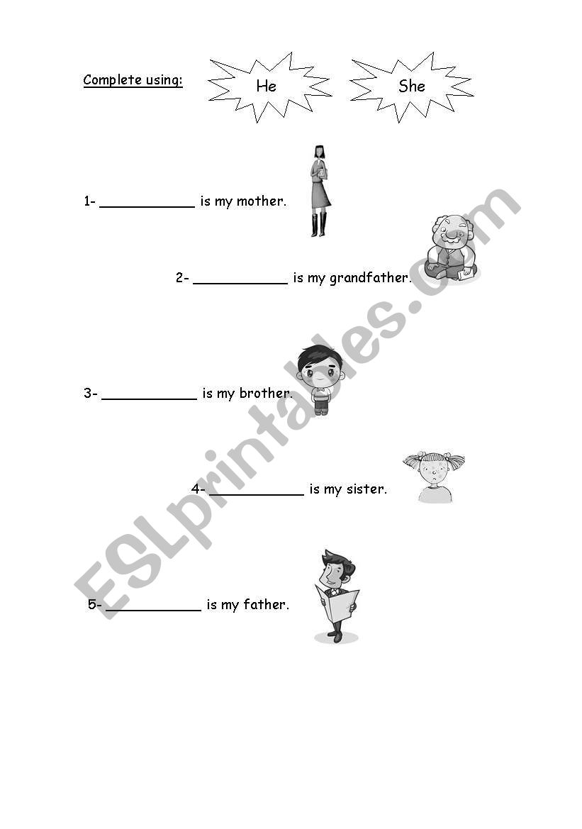 Personal pronounds (he-she) worksheet