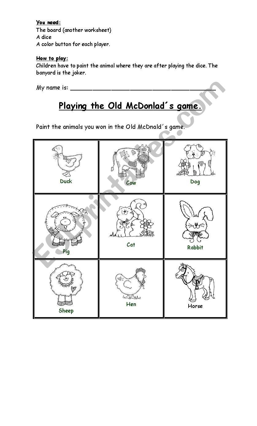 The Old McDonalds ame worksheet