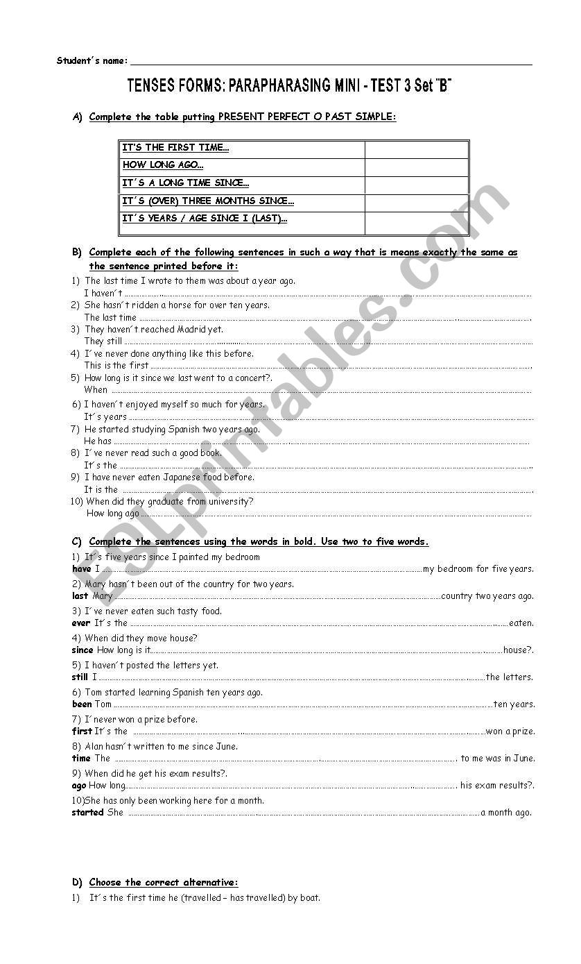 FCE Tenses Forms Paraphrasing 2nd part