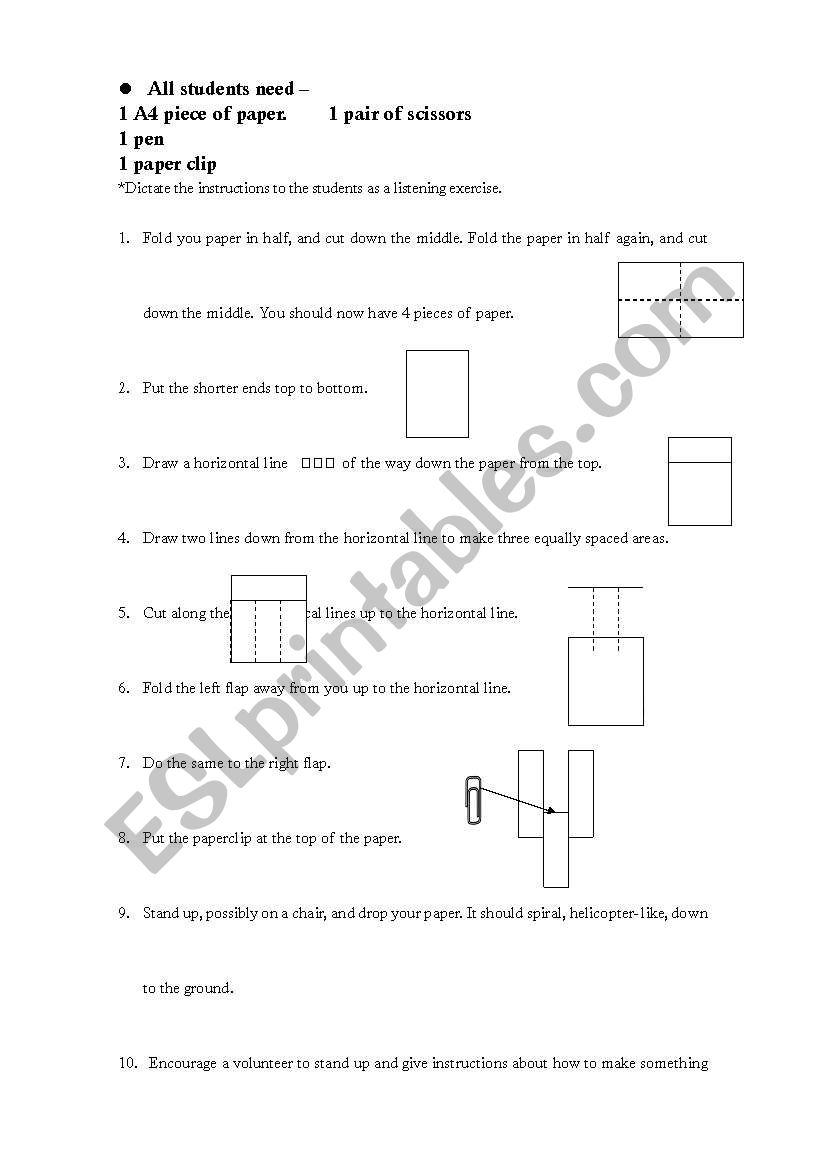 Fun listening/ craft exercise - make a paper helicopter