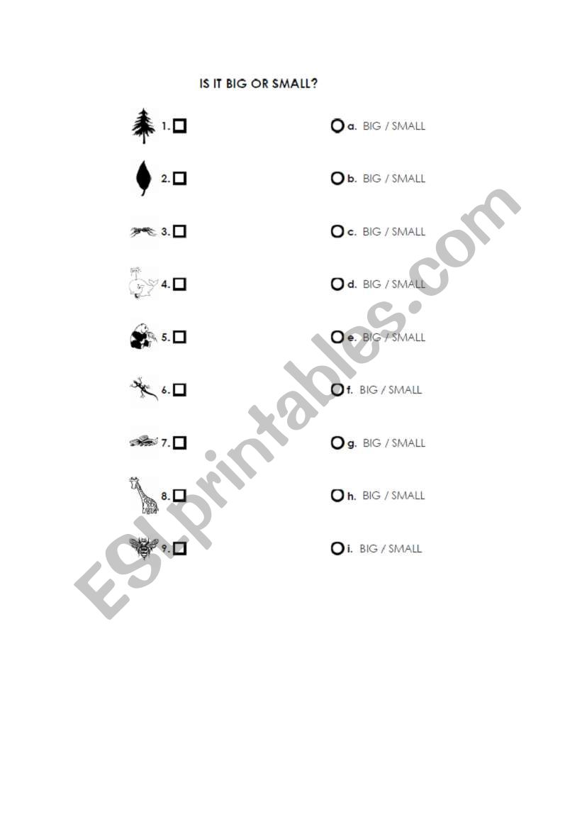 Big and Small worksheet