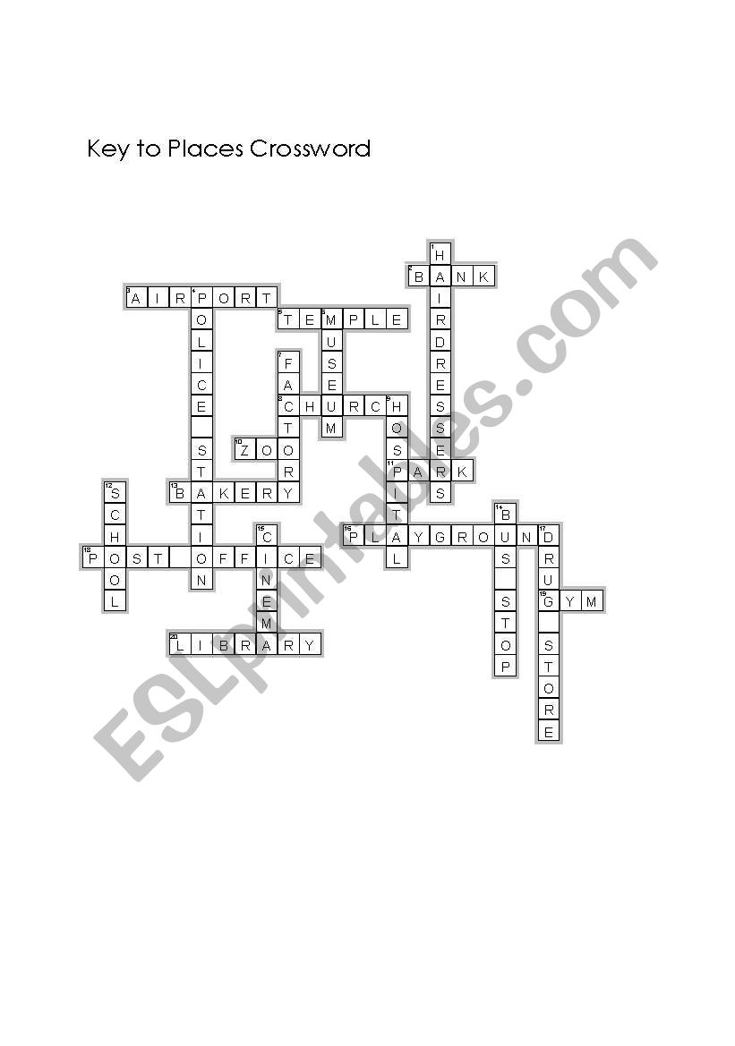 Key to Places Crossword worksheet