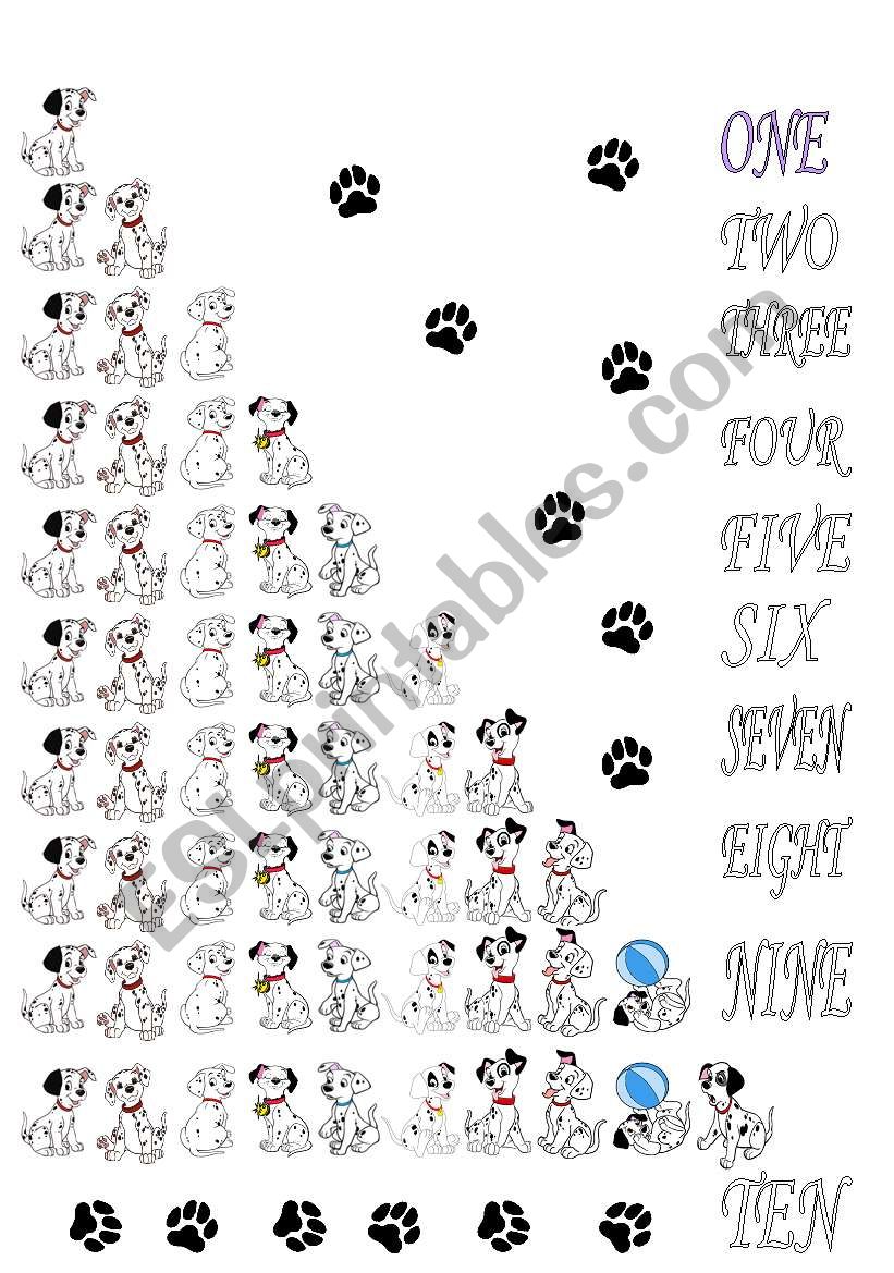 DALMATIANS NUMBERS POSTER worksheet