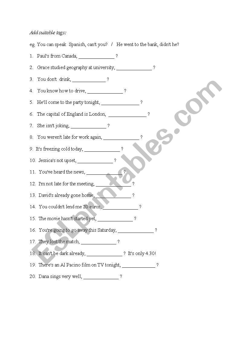 Question Tags worksheet