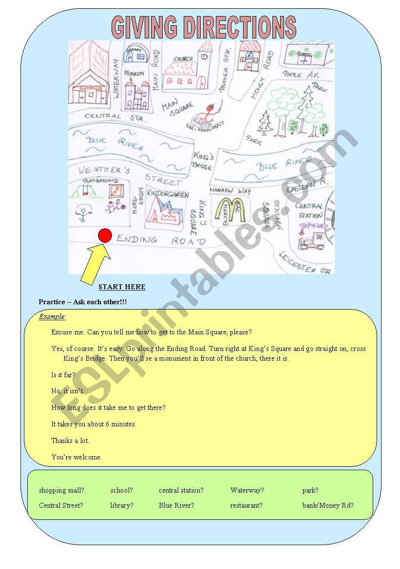 Giving directions! worksheet