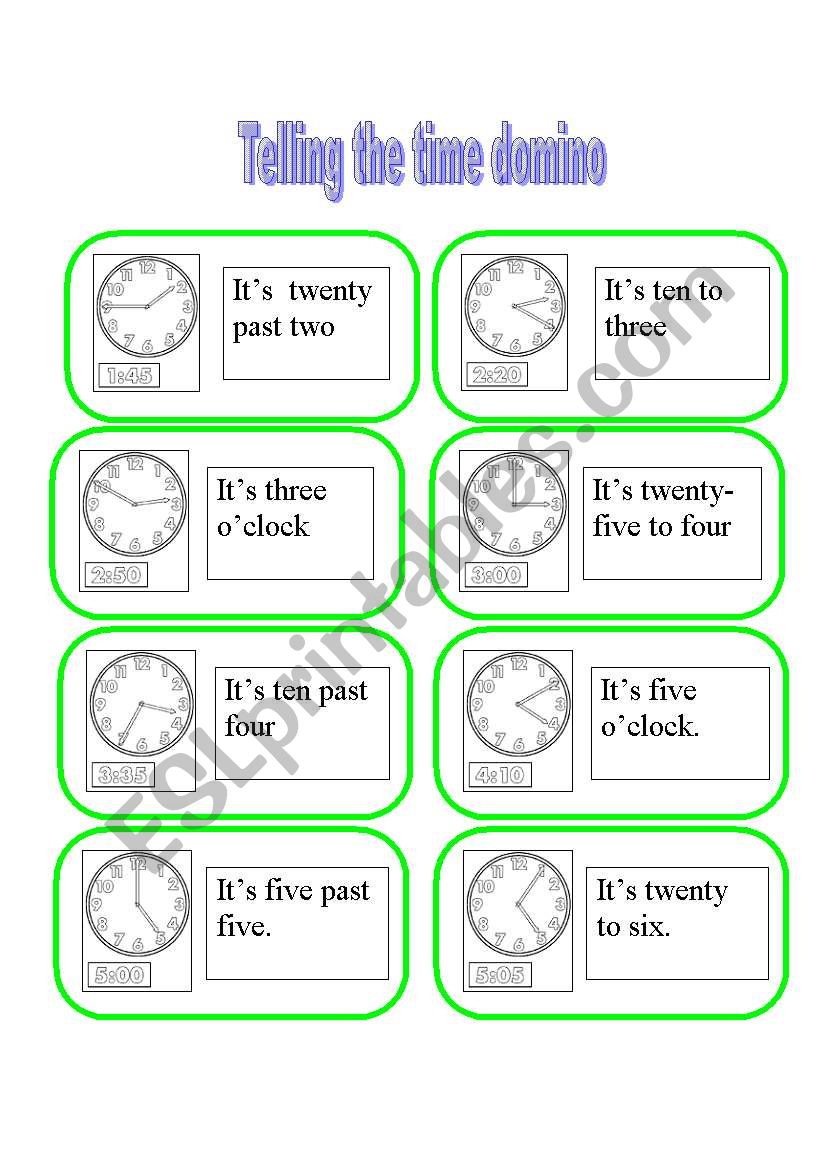  Telling the time DOMINO - 3 pages with cards