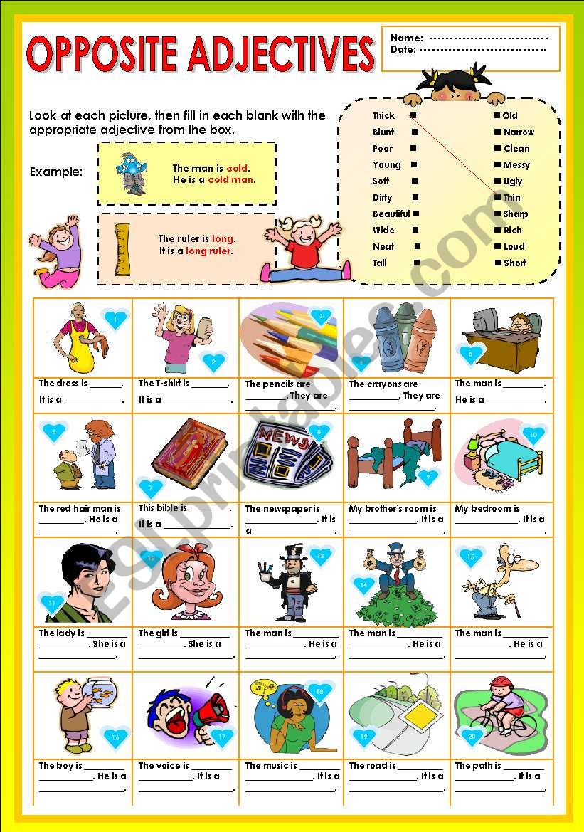 Opposite Adjectives + KEY worksheet