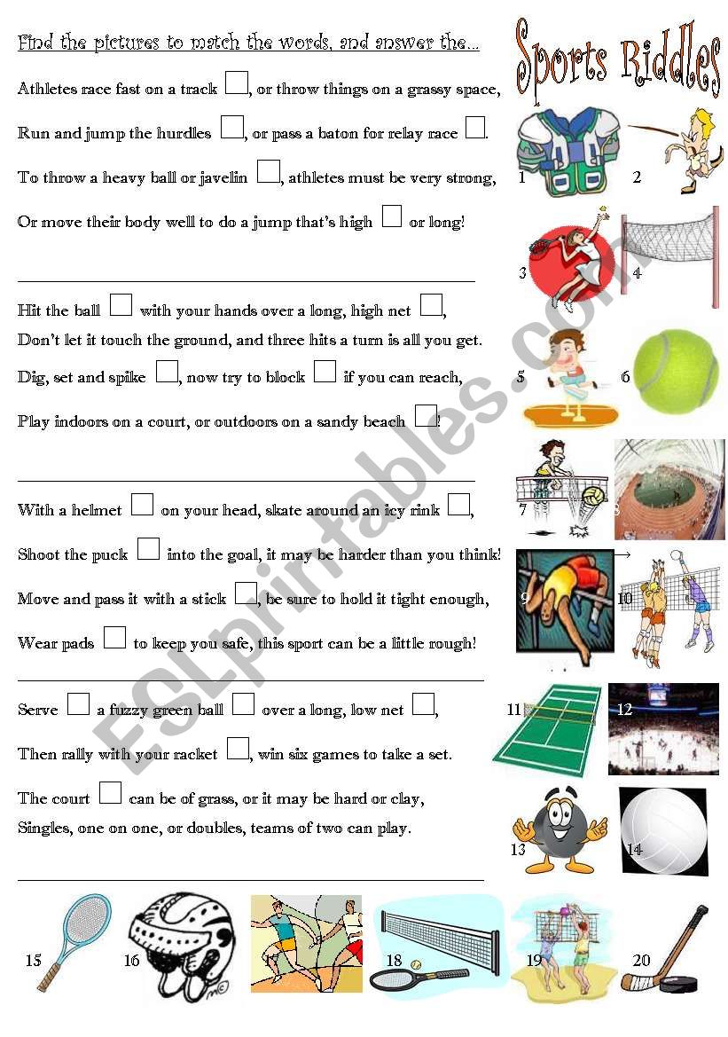 Sports Riddles II (2-page) worksheet