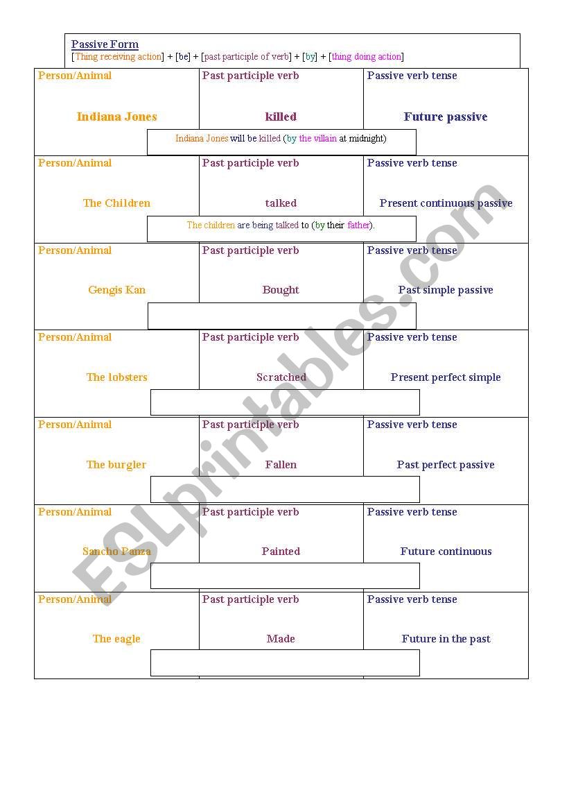 Passive voice worksheet and flashcard