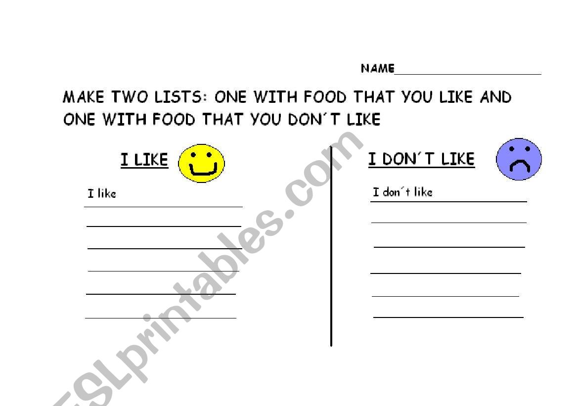 English worksheets: I like I don´t like