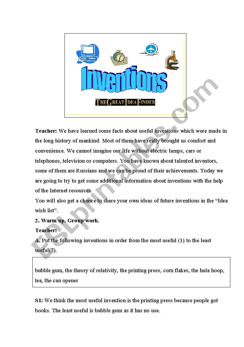 Inventions worksheet