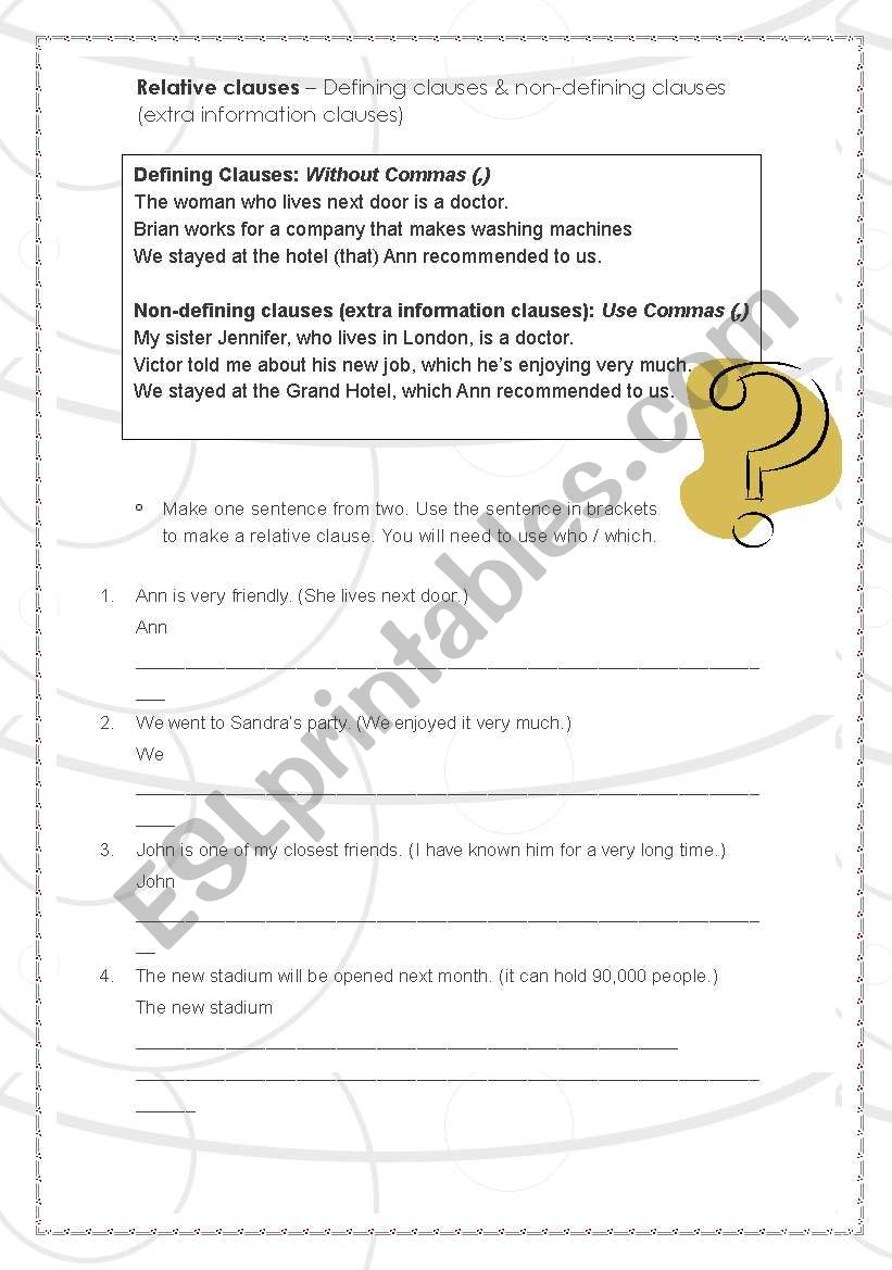 Relative Clauses worksheet